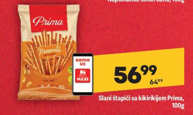Slani štapići sa kikirikijem Prima, 100g