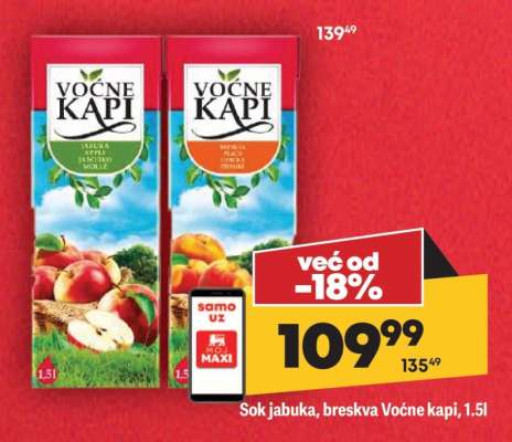 Sok jabuka, breskva Voćne kapi, 1.5l