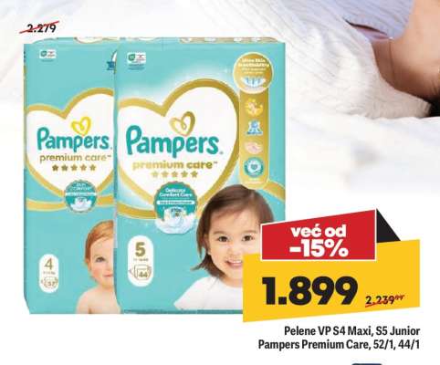 Pelene VP S4 Maxi, S5 Junior Pampers Premium Care, 52/1, 44/1