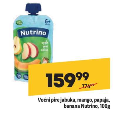 Voćni pire jabuka, mango, papaja, banana Nutrino, 100g