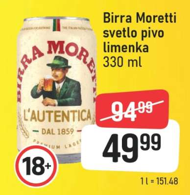 Birra Moretti světlé pivo