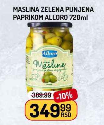 MASLINA ZELENA PUNJENA PAPRIKOM ALLORO 720ml