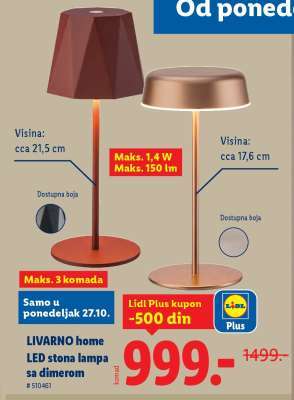 LIVARNO home LED stona lampa sa dimerom