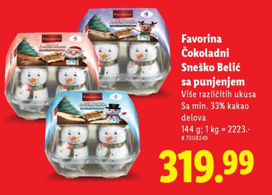 Favorina Čokoladni Sneško Belić sa punjenjem