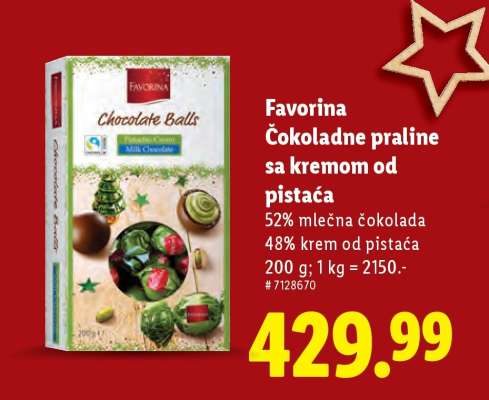 Favorina Čokoladne praline sa kremom od pistaća