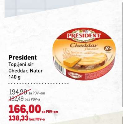 President Topljeni sir Cheddar, Natur 140 g