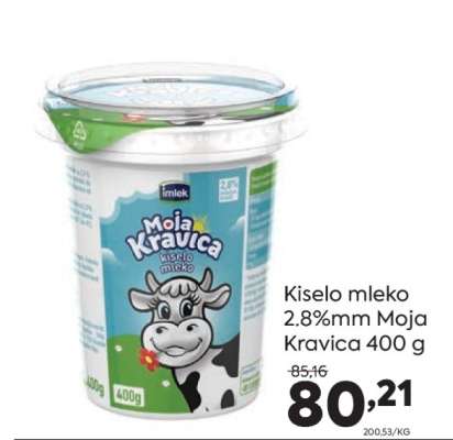 Kiselo mleko 2.8%mm Moja Kravica 400 g