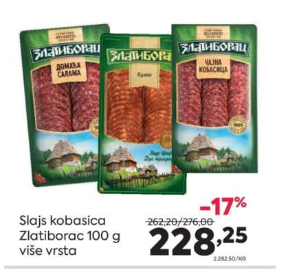 Slajs kobasica Zlatiborac 100 g, više vrsta