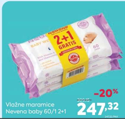 Vlažne maramice Nevena baby 60/1 2+1