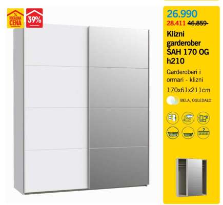 Klizni garderober SAH 170 OG h210