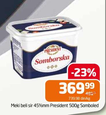Meki beli sir 45%mm President 500g Somboled