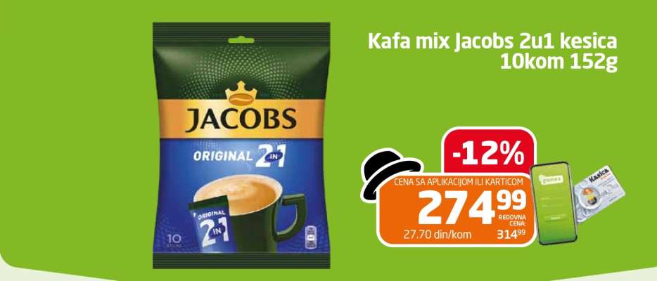 Kafa mix Jacobs 2u1 kesica 10kom 152g