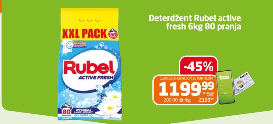 Deterdžent Rubel active fresh 6kg 80 pranja