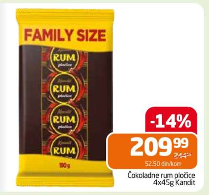 Čokoladne rum pločice 4x45g Kandit