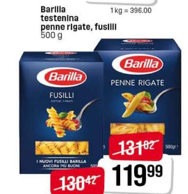 Barilla testenvina penne rigate, fusilli