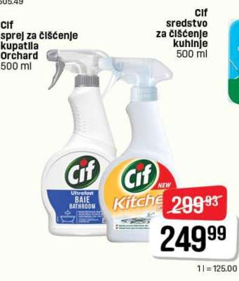 Cif sprej za čišćenje kupatila Orchard 500 ml i Cif sredstvo za čišćenje kuhinje 500 ml