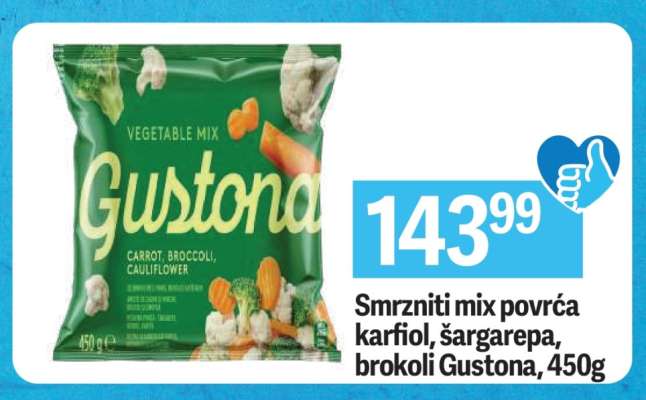 Smrzniti mix povrća karfiol, šargarepa, brokoli Gustona, 450g