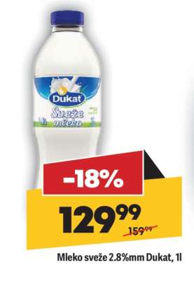 Mleko sveže 2.8%mm Dukat, 1l