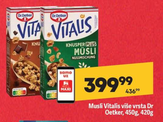 Musli Vitalis više vrsta Dr Oetker, 450g, 420g