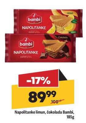 Napolitanke limun, čokolada Bambi, 185g
