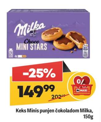 Keks Minis punjen čokoladom Milka 150g