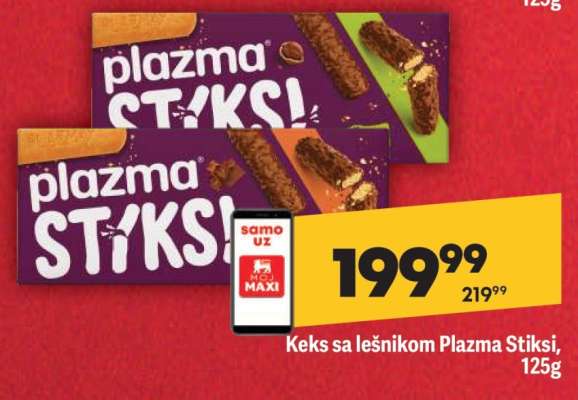 Keks sa lešnikom Plazma Stiksi, 125g