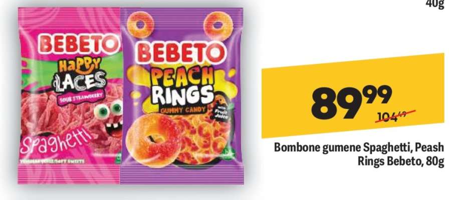 Bombone gumene Spaghetti, Peash Rings Bebeto, 80g