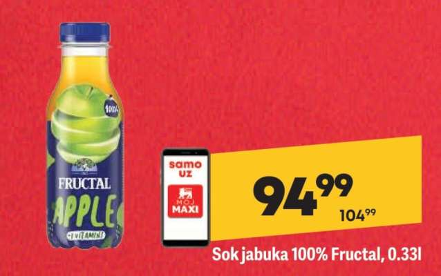 Sok jabuka 100% Fructal, 0.33l