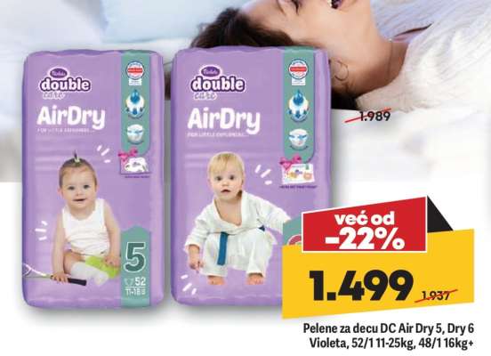 Pelene za decu DC Air Dry 5, Dry 6 Violeta, 52/1 11-25kg, 48/1 16kg+