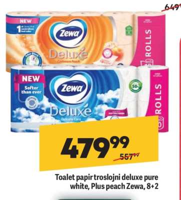 Toalet papir troslojni deluxe pure white, Plus peach Zewa, 8+2