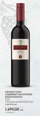 CRVENO VINO CABERNET SAUVIGNON RADOVANOVIĆ