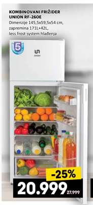 KOMBINOVANI FRIŽIDER UNION RF-260E