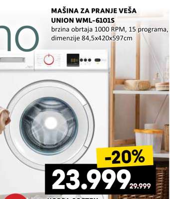MAŠINA ZA PRANJE VEŠA UNION WML-6101S