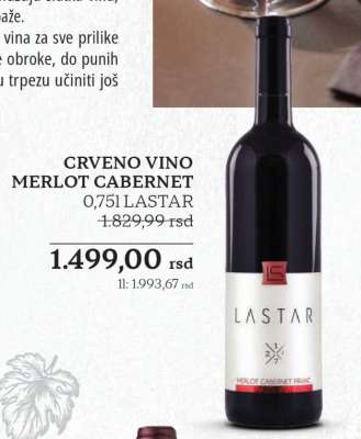 CRVENO VINO MERLOT CABERNET 0,75l LASTAR