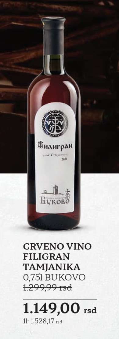 CRVENO VINO FILIGRAN TAMJANIKA 0,751 BUKOVO