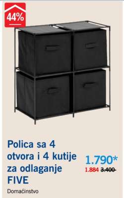 Polica sa 4 otvora i 4 kutije za odlaganje FIVE
