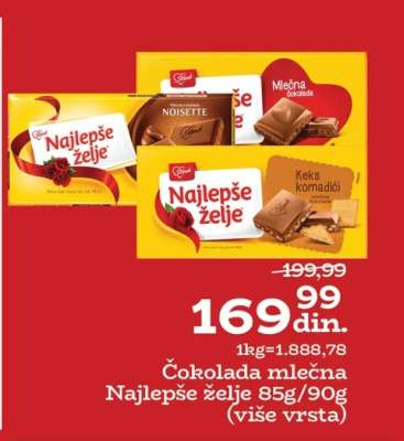 Čokolada mlečna Najlepše želje 85g/90g