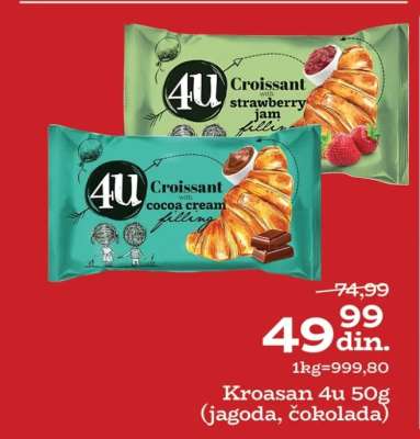 Kroasan 4u 50g (jagoda, čokolada)