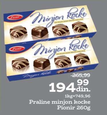 Praline minjon kocke Pionir 260g