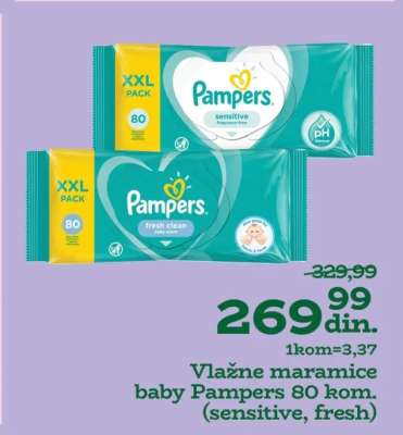 Vlažne maramice baby Pampers 80 kom. (sensitive, fresh)