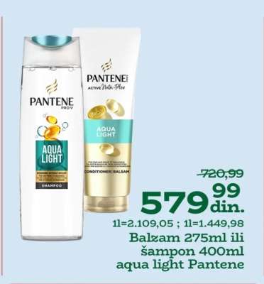 Balzam 275ml ili šampon 400ml aqua light Pantene