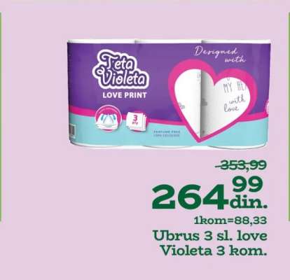 Ubrus 3 sl. love Violeta 3 kom.