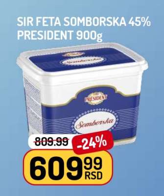 SIR FETA SOMBORSKA 45% PRESIDENT 900g