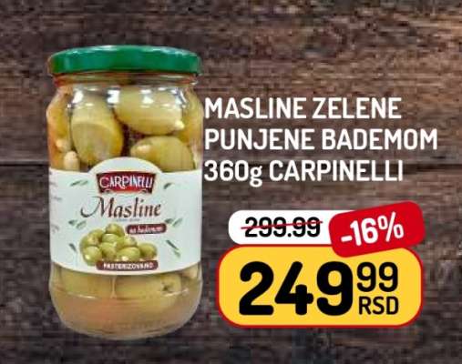 Masline zelene punjene bademom 360g Carpinelli