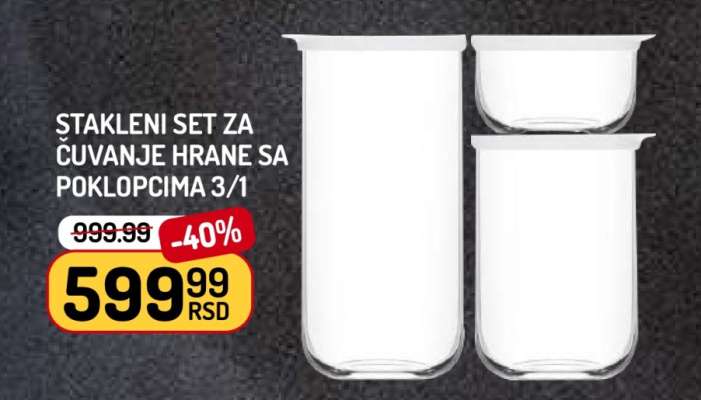 Stakleni set za čuvanje hrane sa poklopcima 3/1