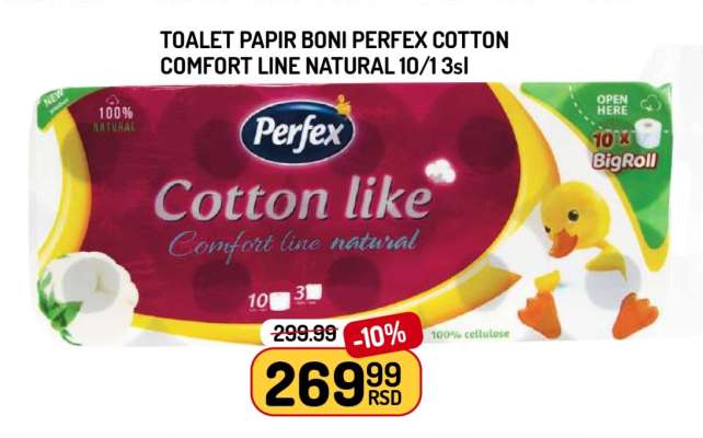 TOALET PAPIR BONI PERFEX COTTON COMFORT LINE NATURAL 10/1 3SL