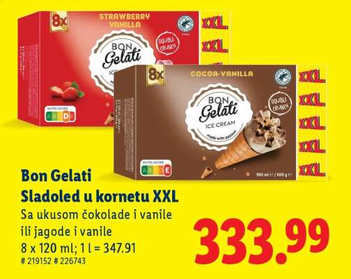 Bon Gelati sladoled u kornetu XXL