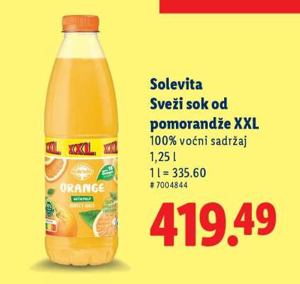 Solevita Sveži sok od pomorandže XXL