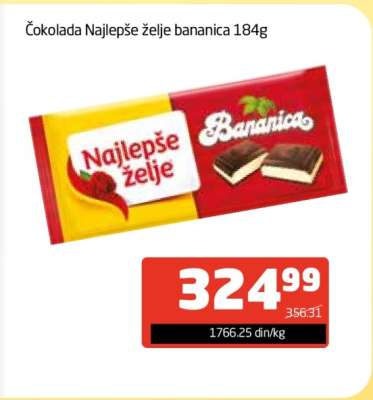 Čokolada Najlepše želje bananica 184g
