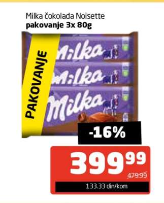 MILKA ČOKOLADA Noisette